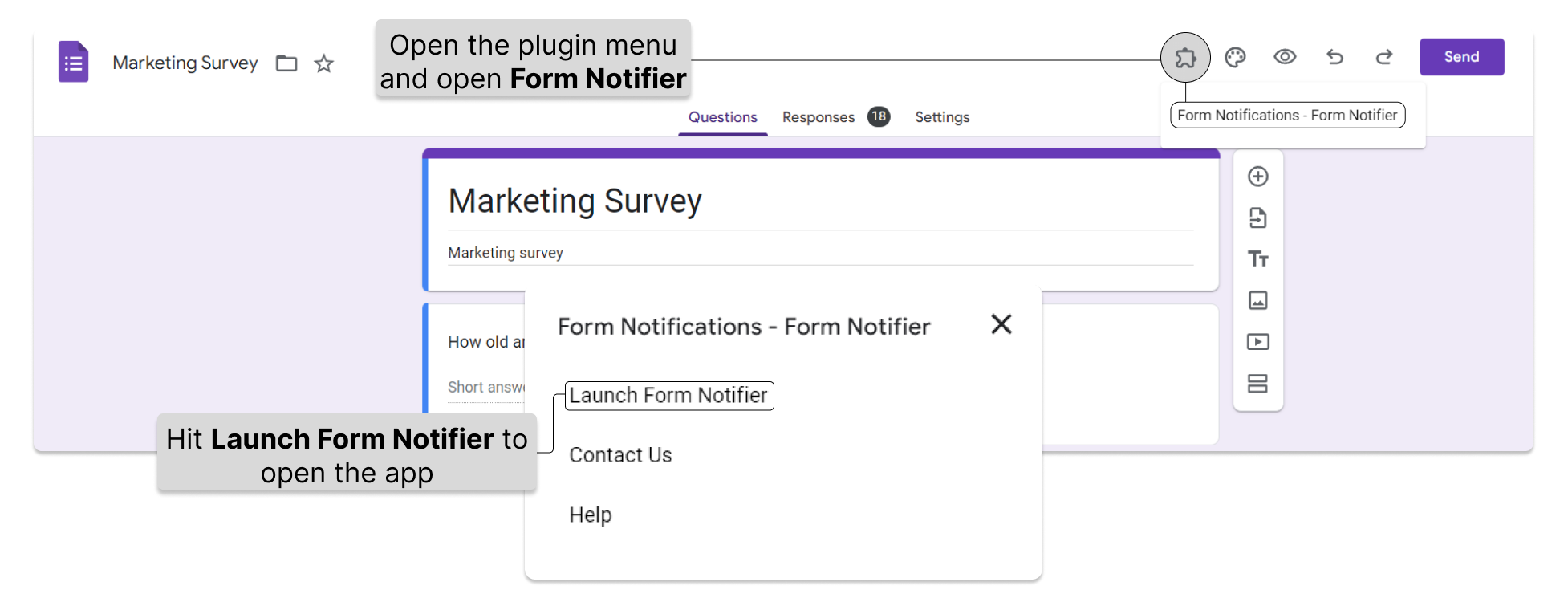 Learn how to launch Form Notifier in Google Forms