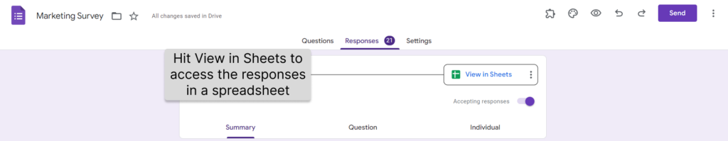 How to preview the results of Google Forms in a spreadsheet
