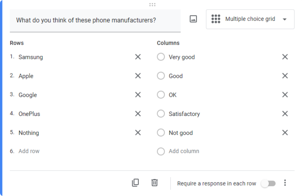 Learn how to use multiple choice grid in Google Form