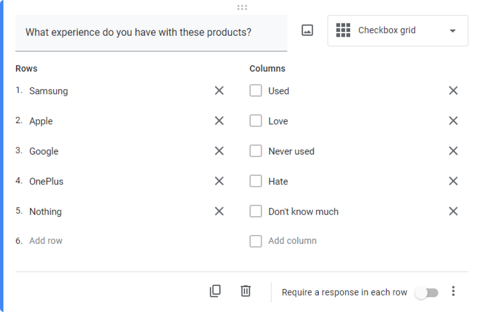 How to use checkbox grid in Google Forms