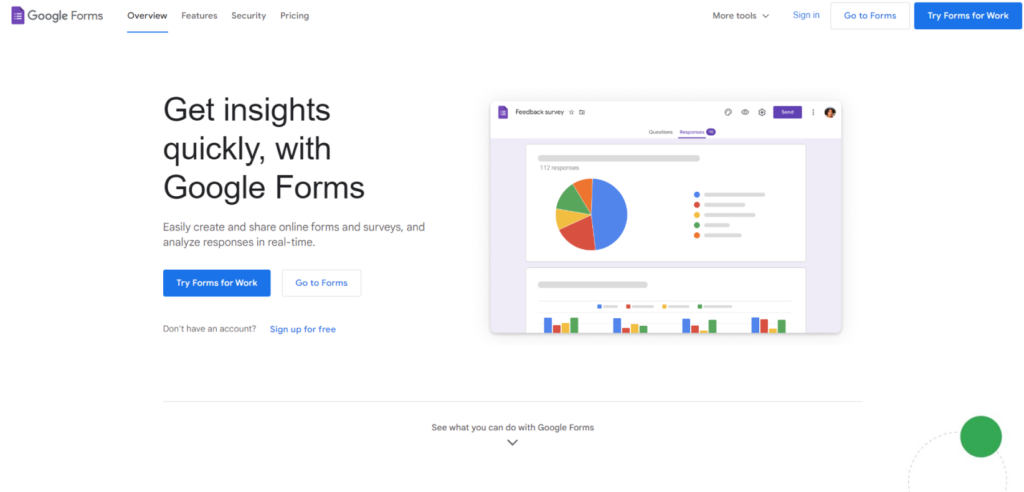 Main webpage of Google Forms