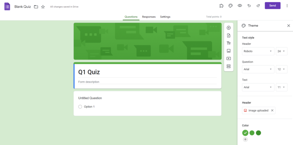 Customize your quiz to your liking in Google Forms