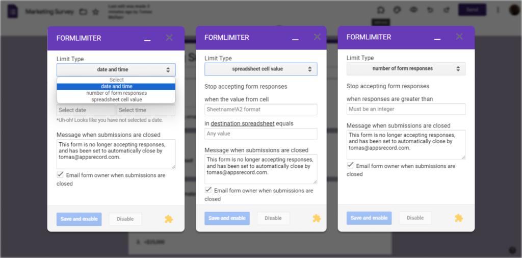Learn how formLimiter, a plugin from Google Workspace Marketplace, works with Google Forms